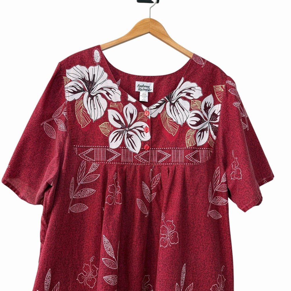 Anthony Richards Women's Red Floral Hawaiian MuuMuu House Dress Pockets 3XL Plus - Picture 4 of 13